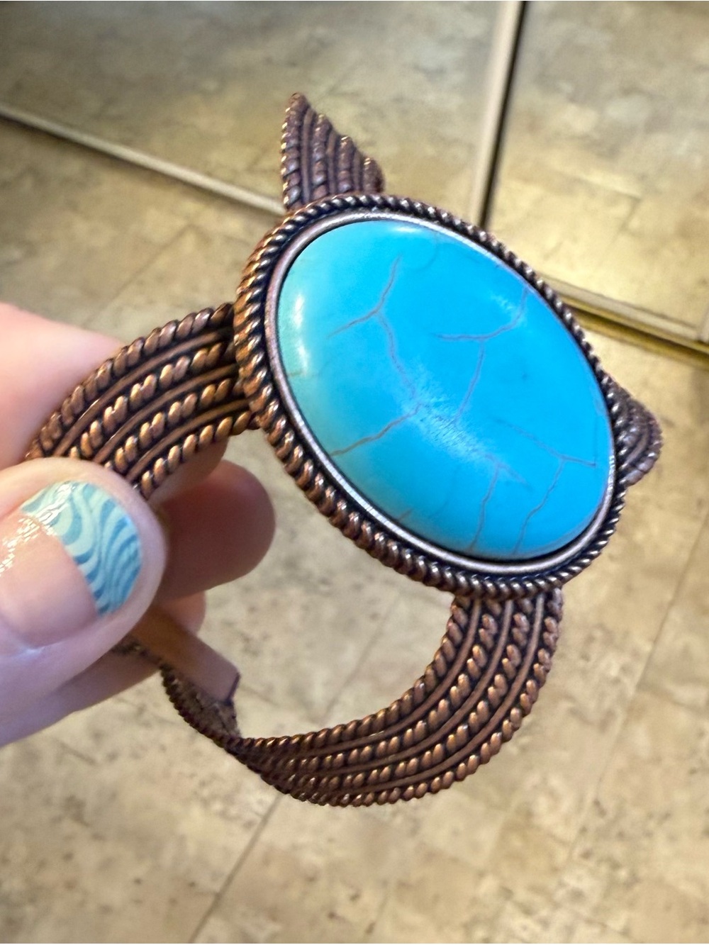 paparazzi Turquoise Oval Stone Copper-Tone Cuff Bracelet